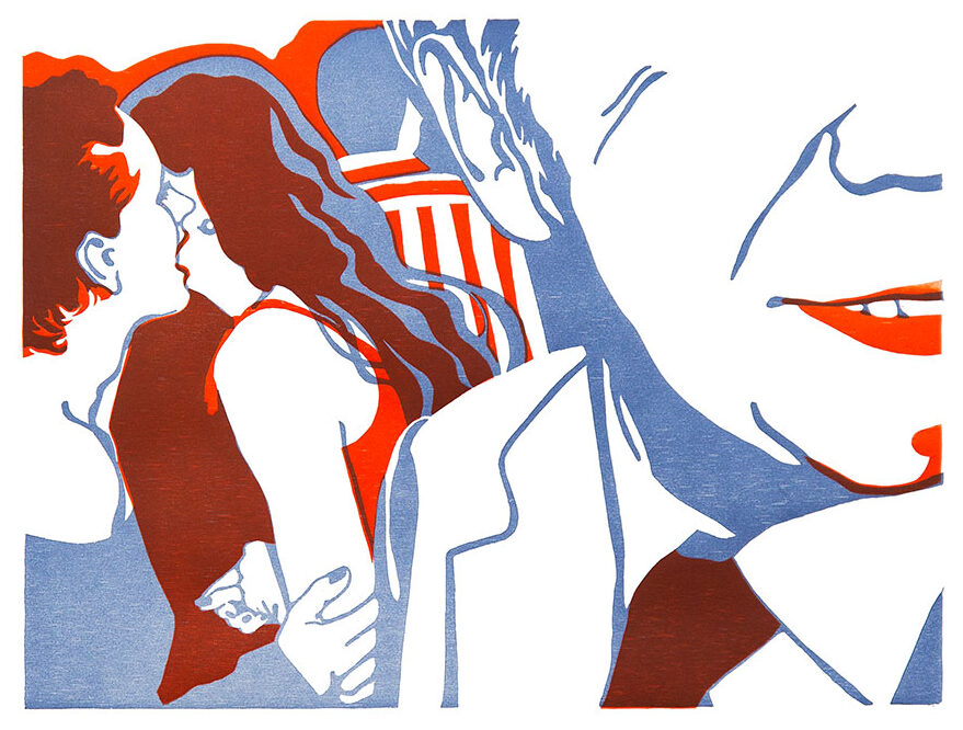 Farbholzschnitt: "Party2". Künstlerische Druckgrafik in limitierter Auflage von Reinhard Blumenschein