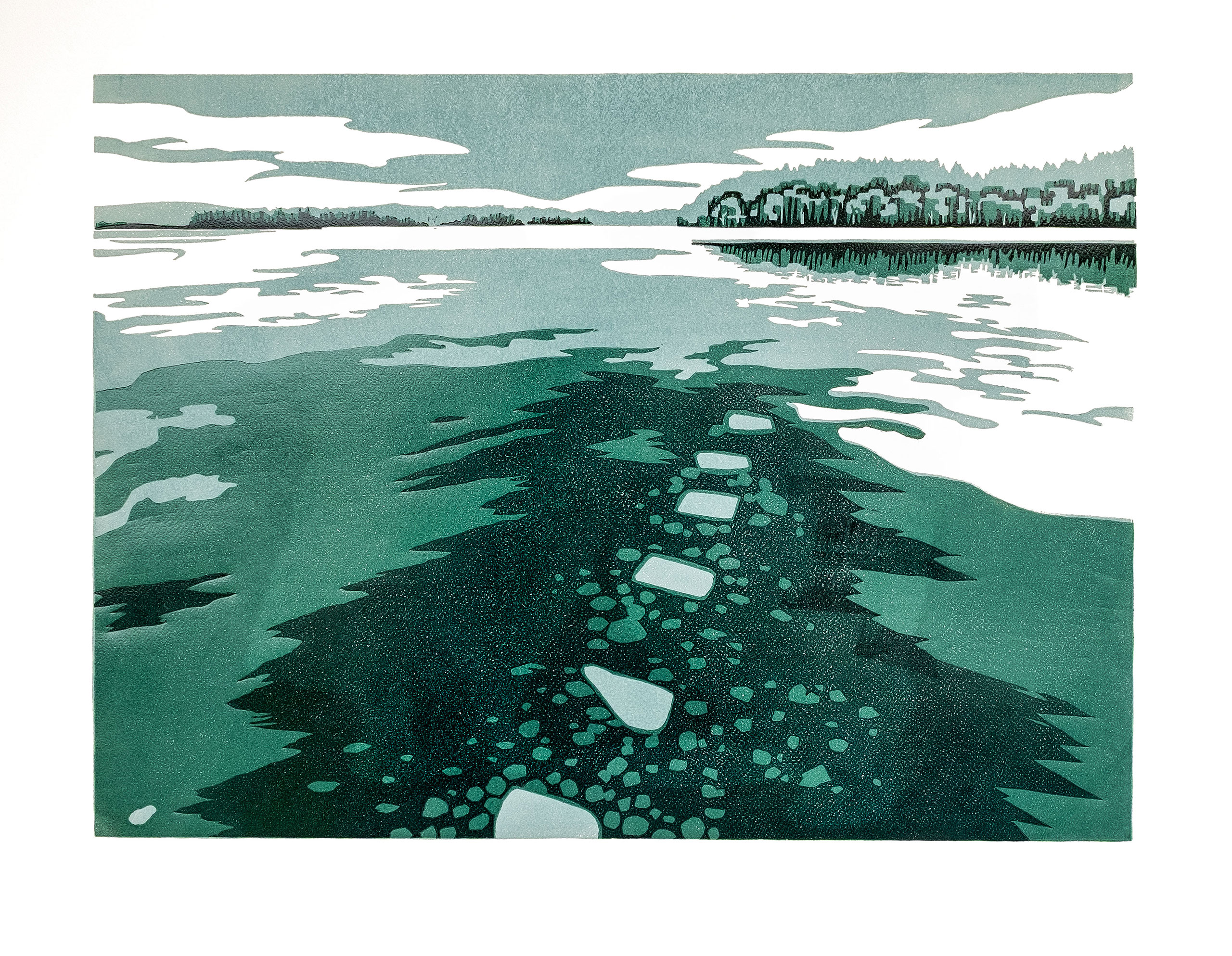 Holzschnitt Staffelsee von Reinhard Blumenschein