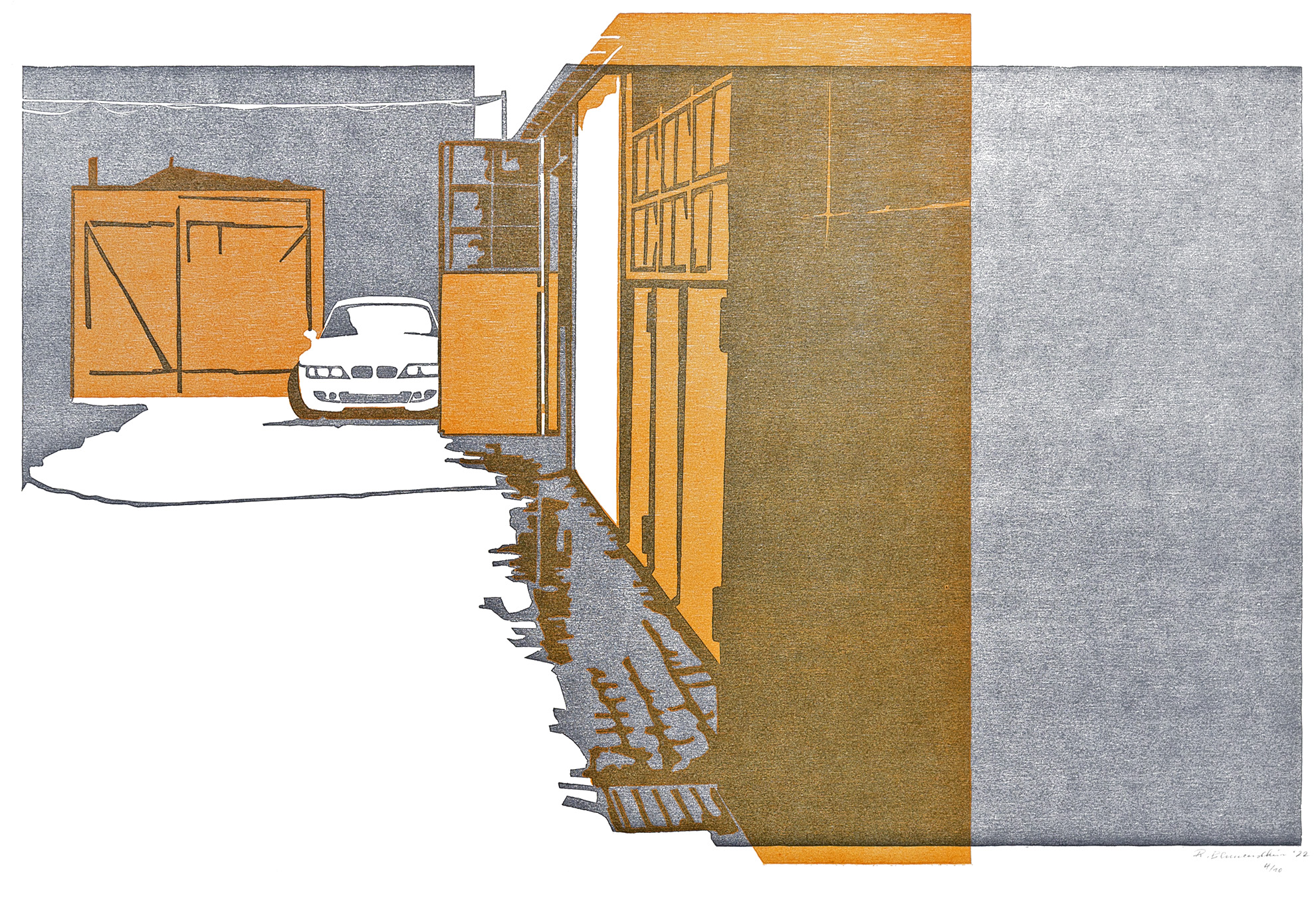 Hinterhof – Holzschnitt