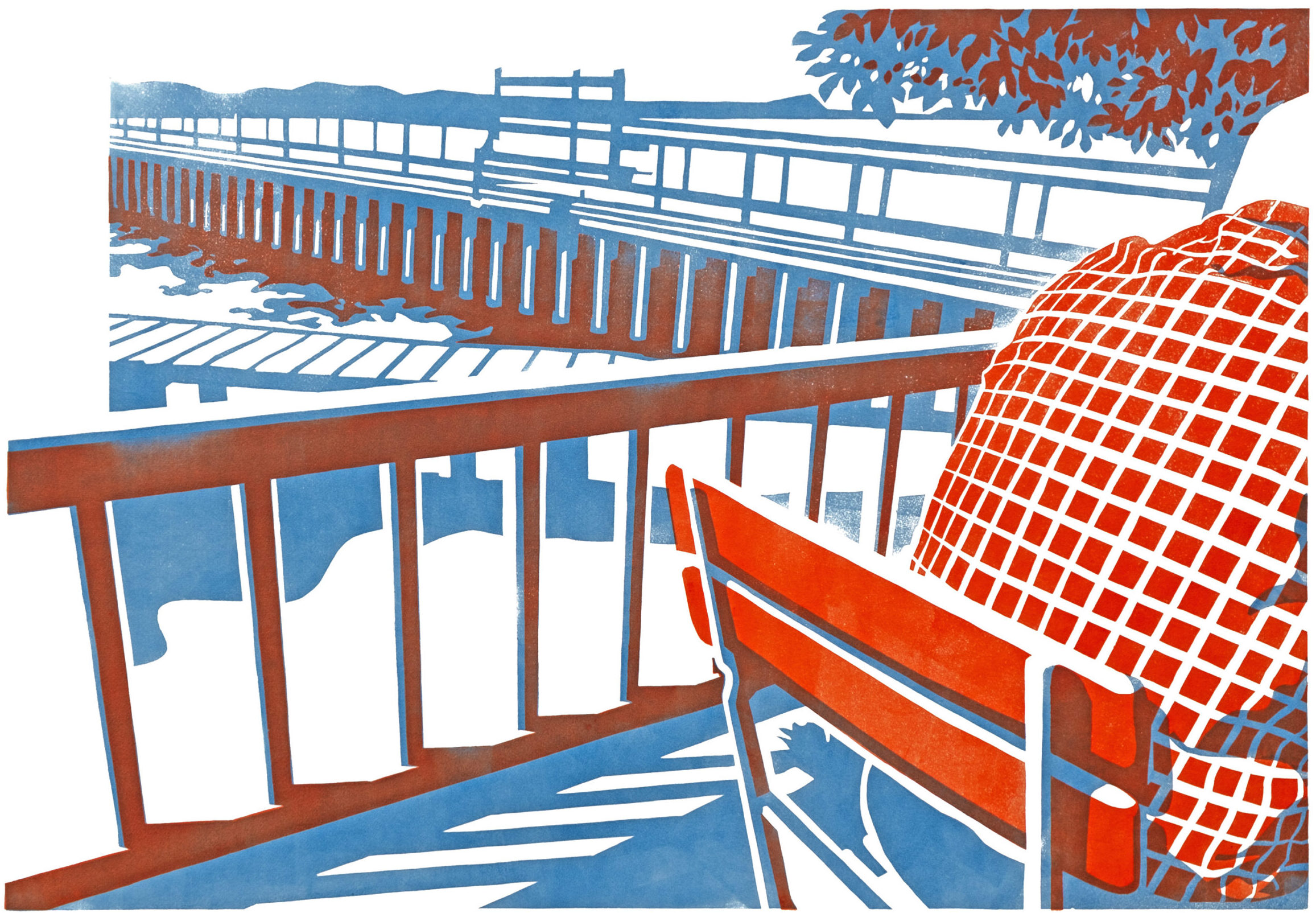 Ammersee, Zweifarbiger Holzschnitt ca. 120 x 80 cm, gedruckt auf 350 gr/qm Hahnemühle Bütten weiss, Auflage: 6 Drucke