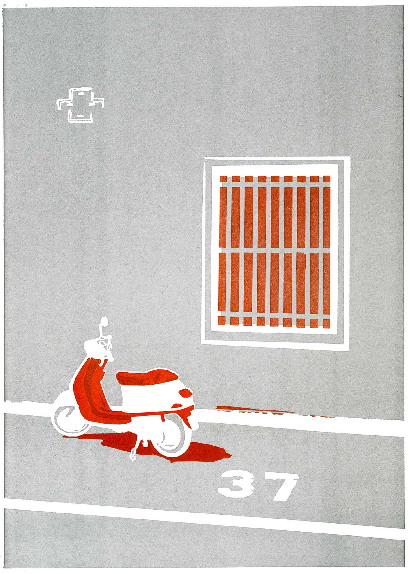 LKW, Zweifarbiger Holzschnitt 80 x 120 cm, gedruckt auf 250 gr/qm Hahnemühle, Auflage: 7 Drucke